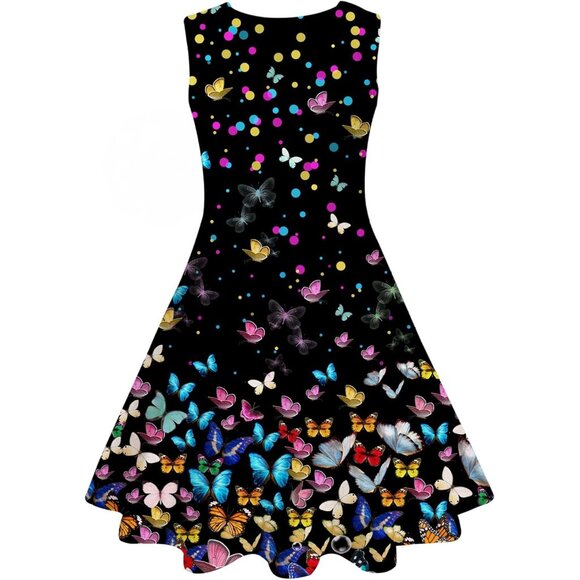 🆕Girl Butterfly Floral Print Sleeveless A Line Sundress Casual SummerPolyester - Picture 2 of 7
